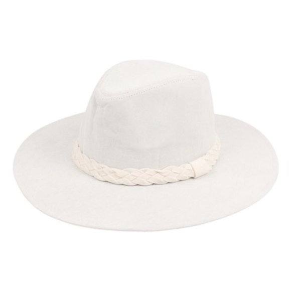IVORY FASHION BRIM HAT WITH BRAIDED TIE - Picture 1 of 2